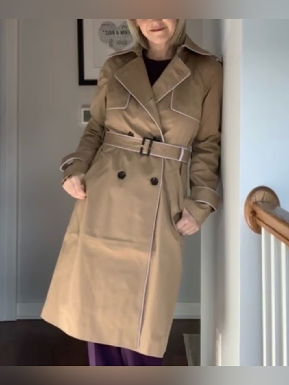 Ann Taylor Lavender Tipped Twill Trench Coat with Belt in Spiced Taupe XS